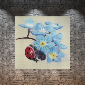 Ladybird on blue flowers