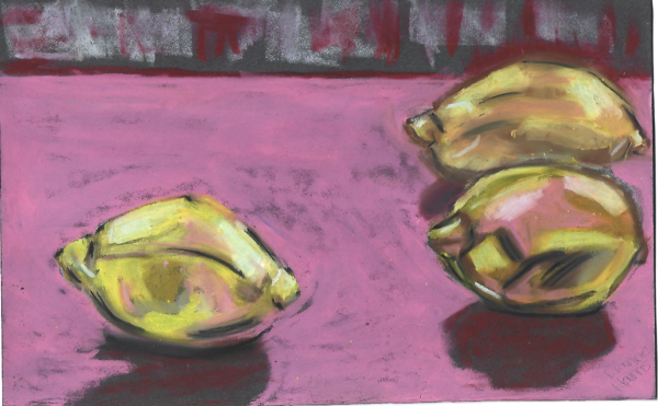 lemon on pink table